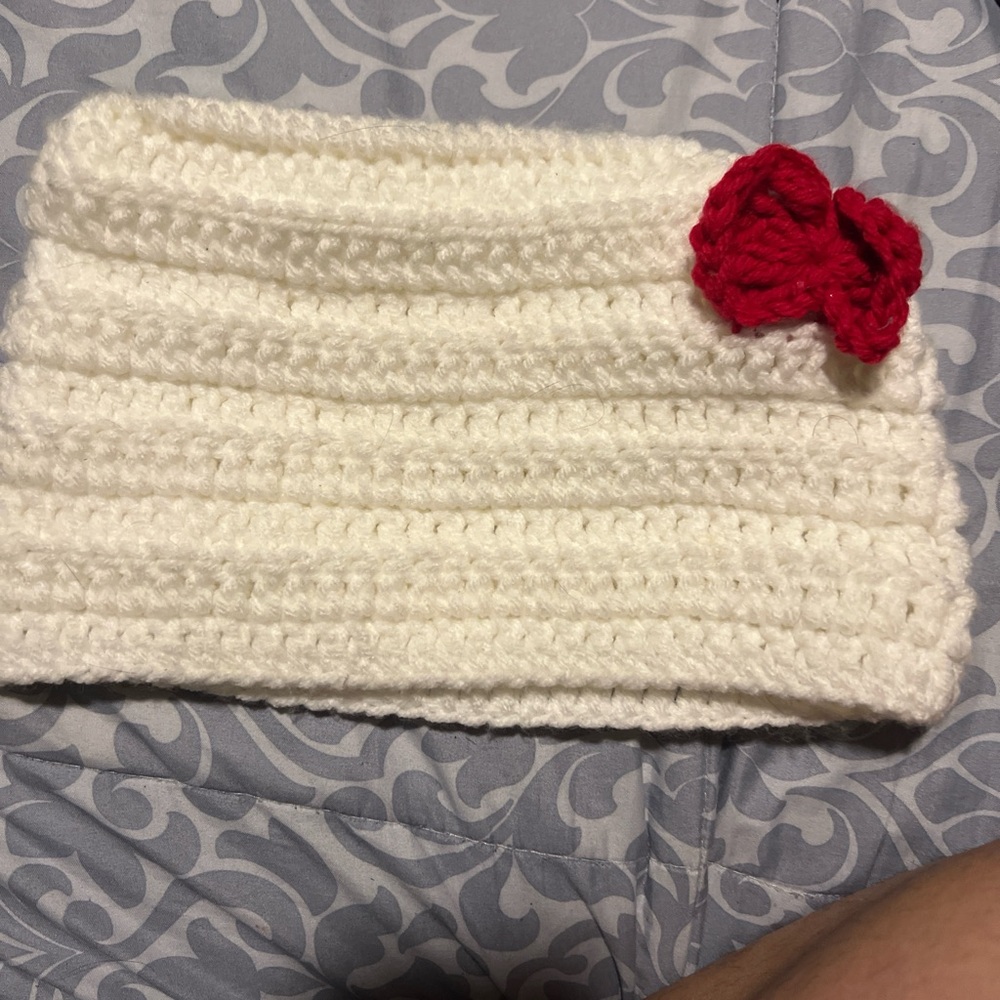 White Crochet Headband with Red bow